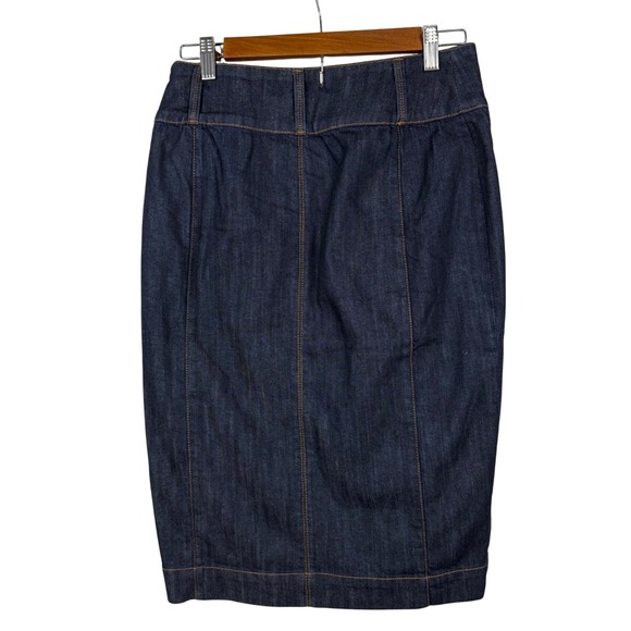 White House Black Market Denim Midi Pencil Skirt Women's Size 6 Dark Wash Pencil - Picture 2 of 8